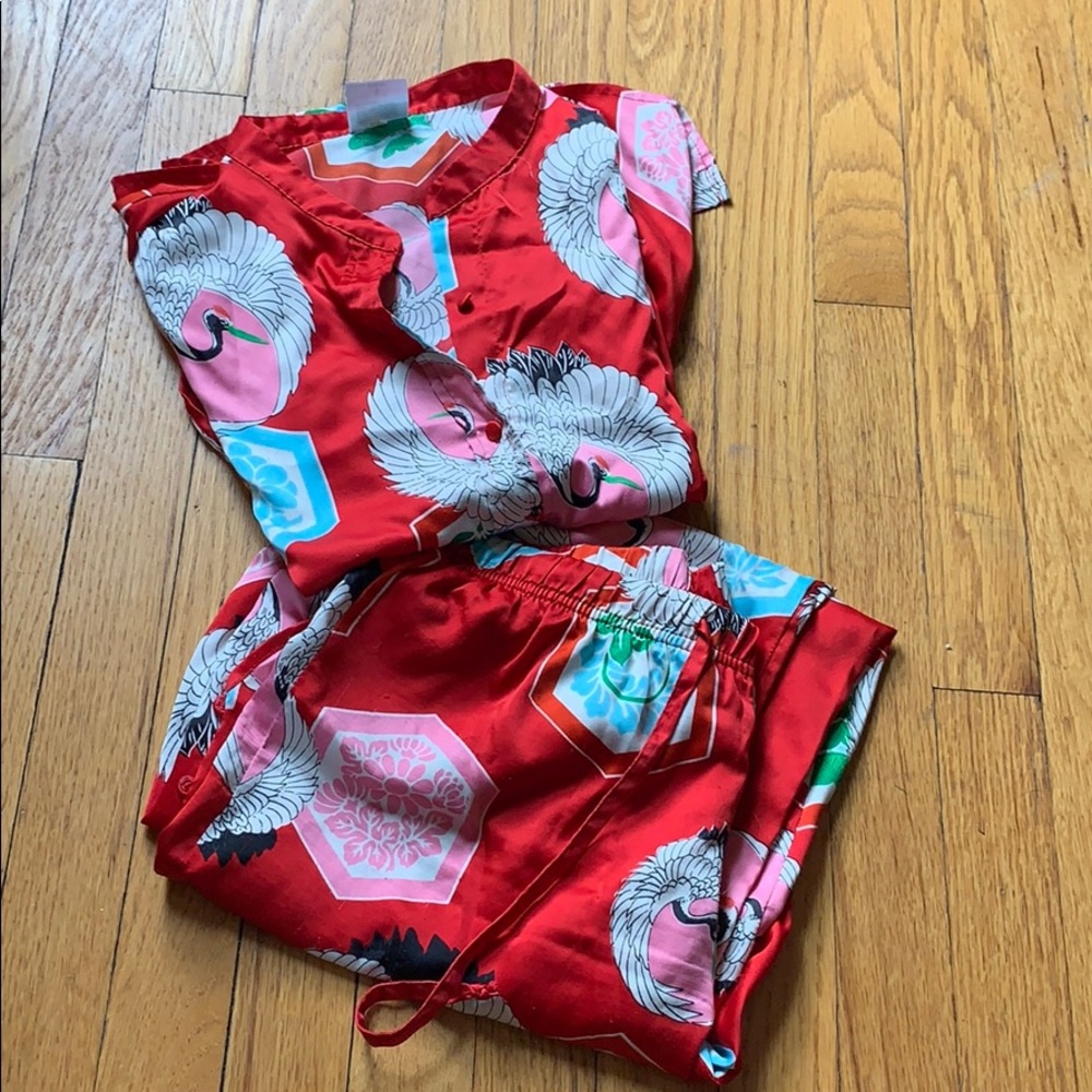 Bright red silk pajama set